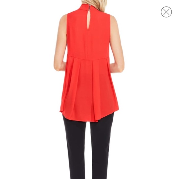 Vince Camuto | Mock Choker Red V-Neck Blouse | L - Picture 2 of 7